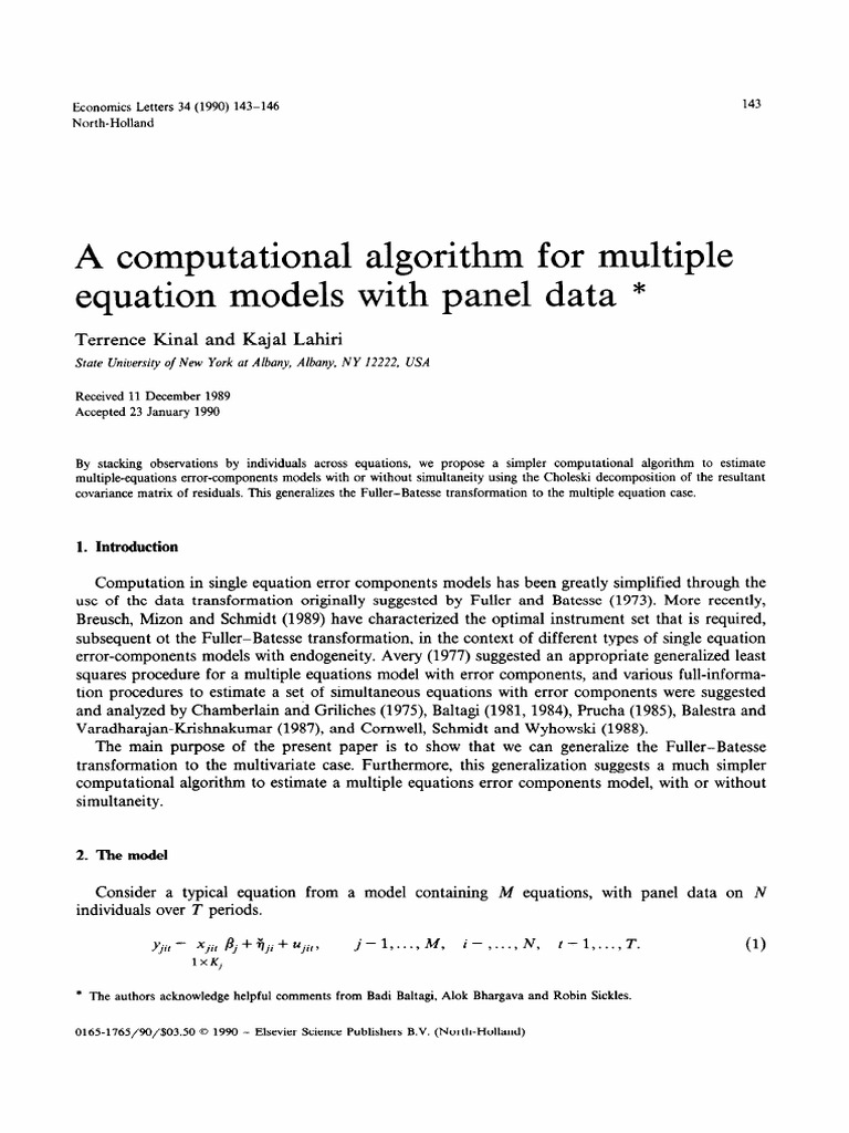 Algorithm for Estimating Panel Data Models | PDF | Statistical Theory ...