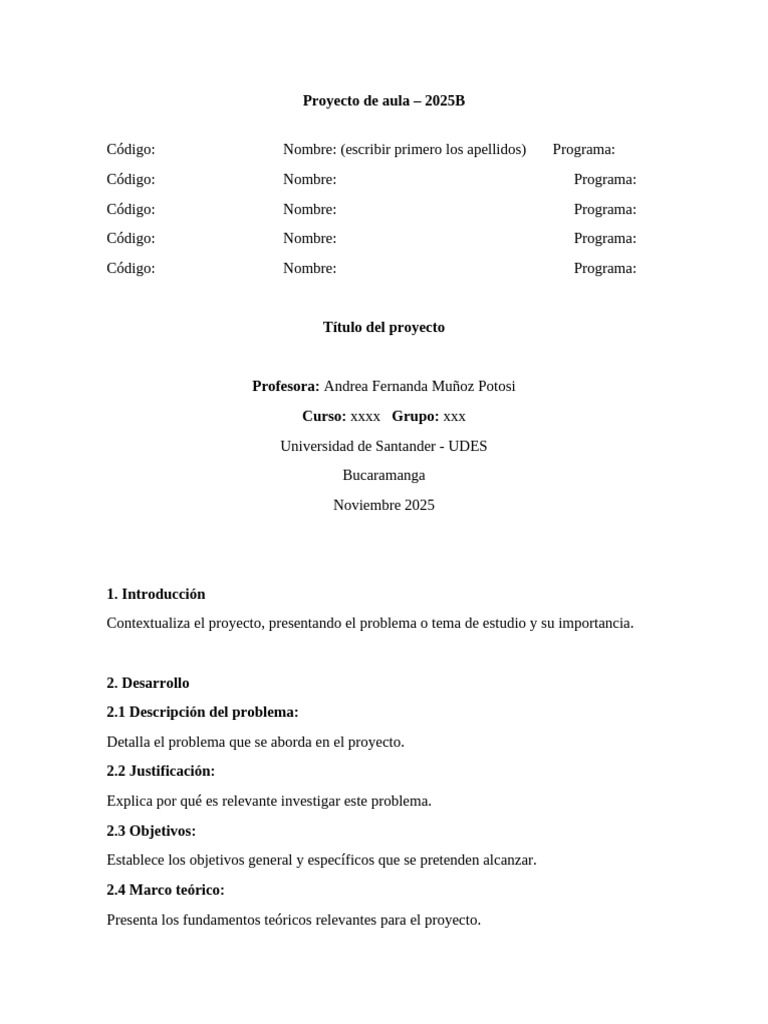 Proyecto de Aula 2025B: Análisis y Metodología | PDF