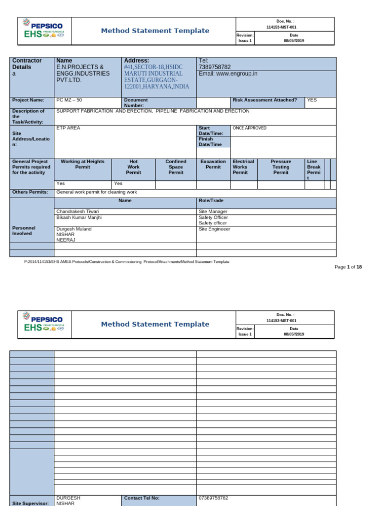 Method Statement for Pipeline Fabrication | PDF | Personal Protective ...