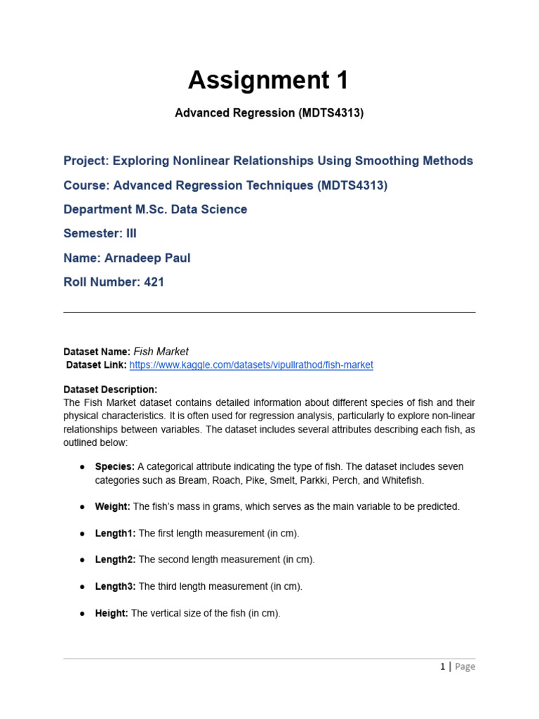 Nonlinear Regression Analysis of Fish Data | PDF | Cross Validation ...