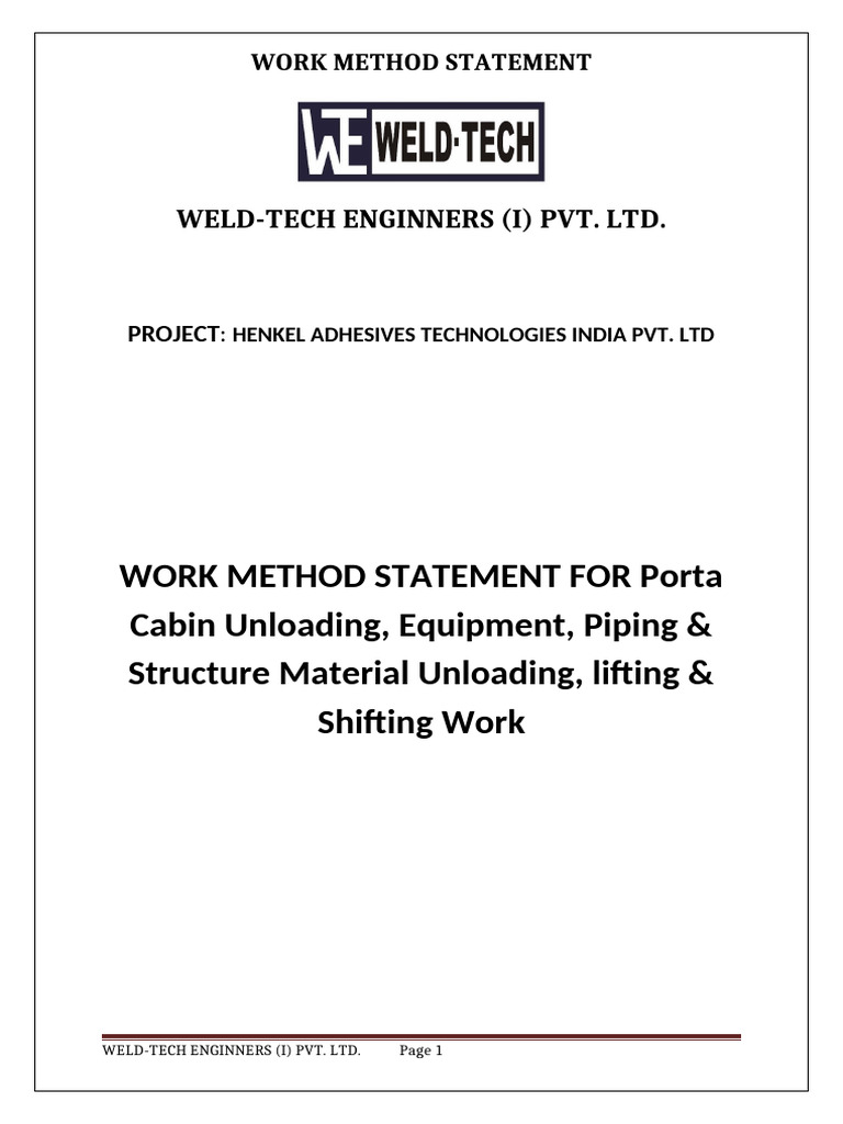 Porta Cabin Unloading Method Statement | PDF | Crane (Machine) | Safety