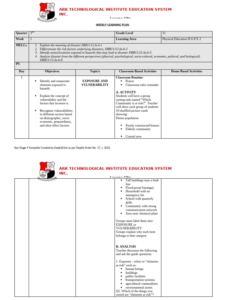 DRRR WEEK 2 | PDF | Hazards | Risk