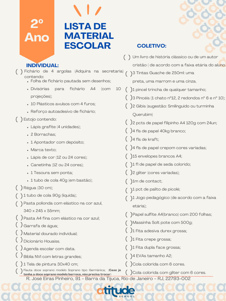 Lista de Material Escolar 2º Ano | PDF | Pinturas | Conservação e ...