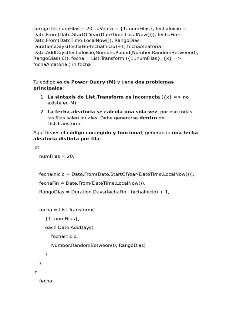 Código M para Generar Tabla en Power Query | PDF | Informática ...