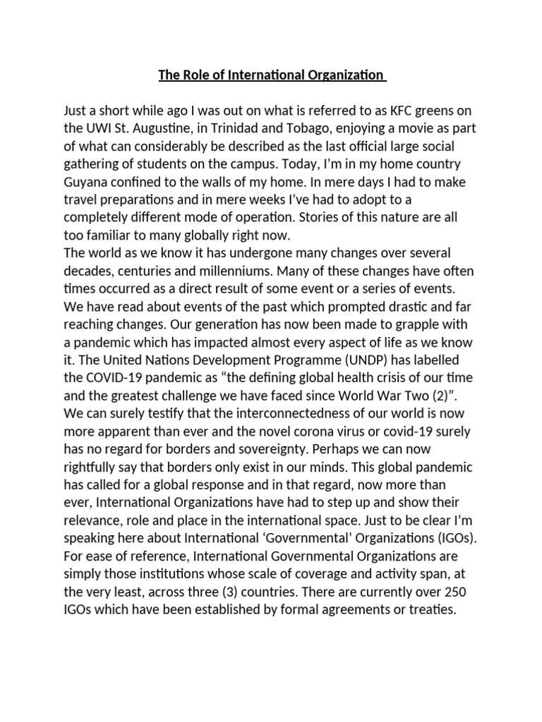 The Role of International Organization | PDF | World Health ...