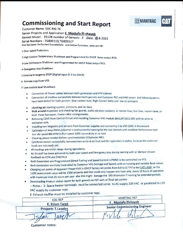 Edc Rig 74 Handover Two Gensets | PDF | Electrical Engineering | Components