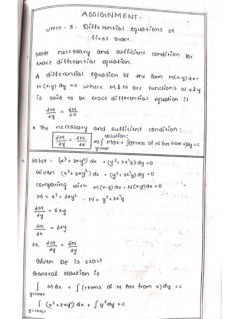 ASSIGNMENT -5 UNIT-5 Differential Equations of First Order | PDF