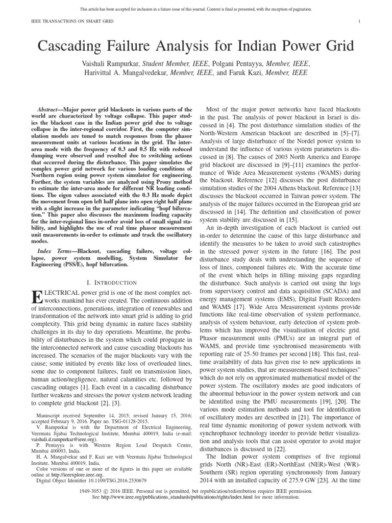 Cascading Failure in Indian Power Grid | PDF | Electrical Grid | Power ...