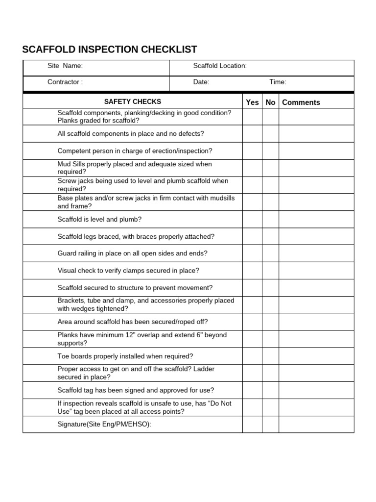Scaffold Inspection Checklist Template | PDF