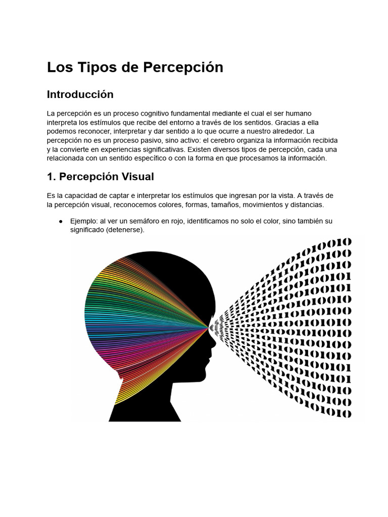 Tipos de Percepción: Guía Completa | PDF | Percepción | Sentidos