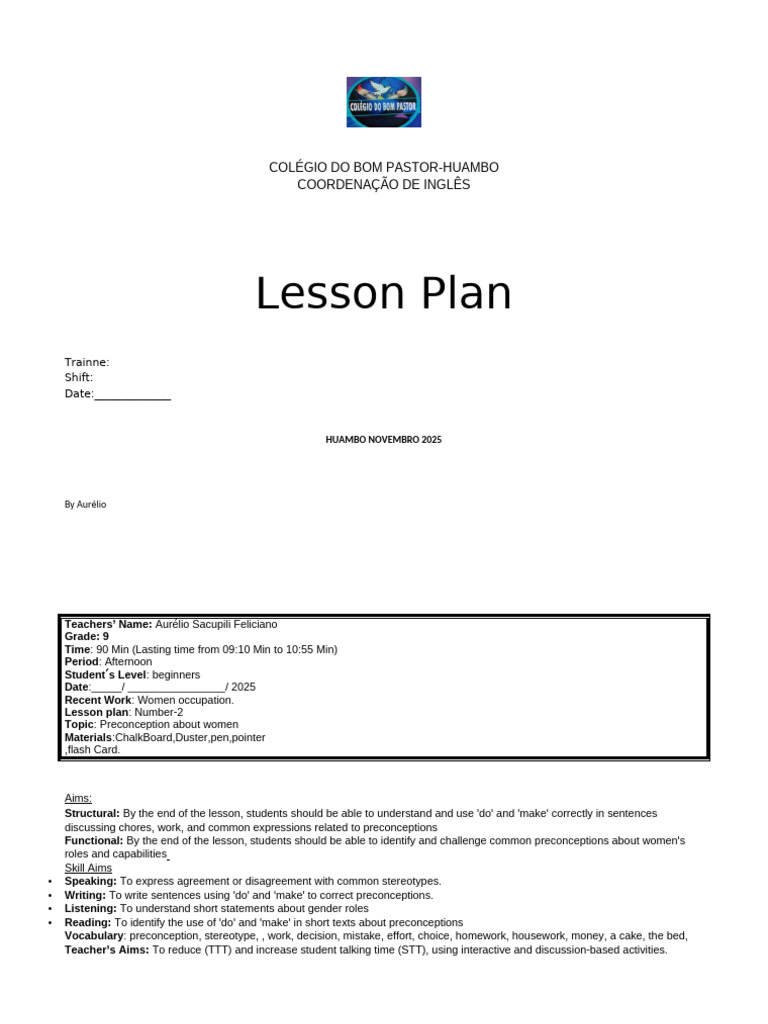 Lesson PLan Mr Aurélio-Women | PDF | Cognition | Communication