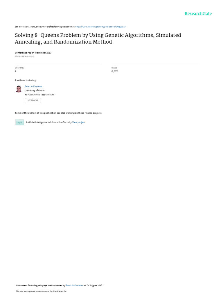 8-Queens Problem: GA & SA Solutions | PDF | Metaheuristic | Genetic ...