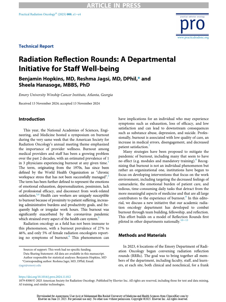 Radiation Reflection Rounds for Burnout Relief | PDF | Occupational ...