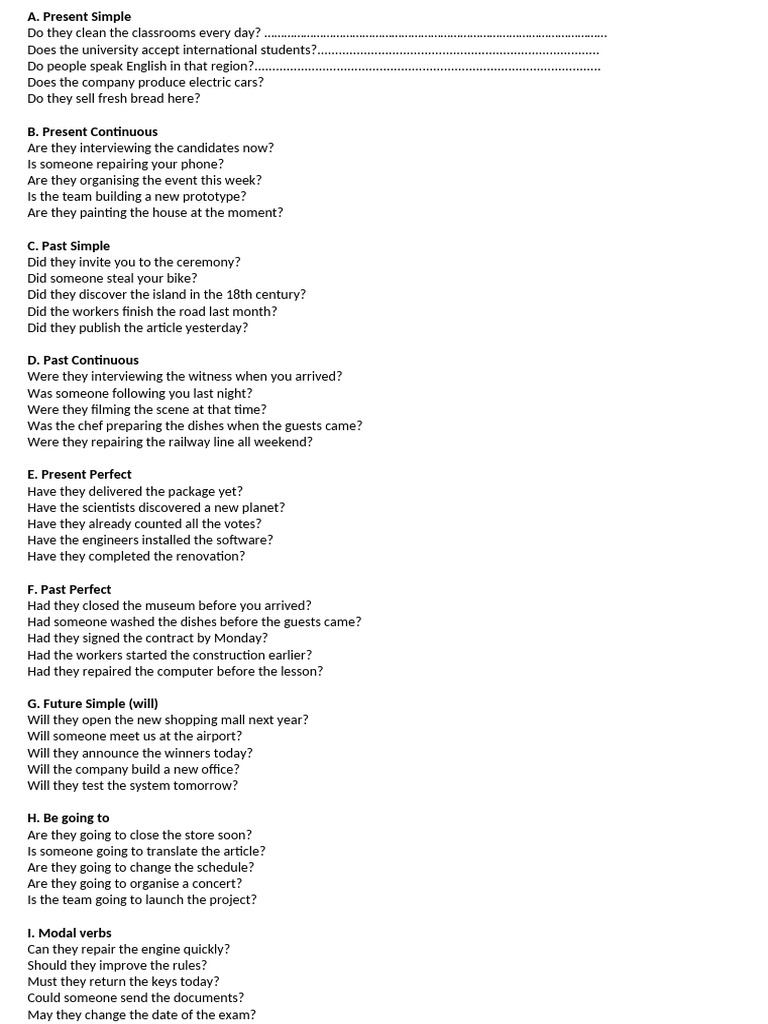 English Tenses and Passive Voice Exercises | PDF | Syntax | Linguistics