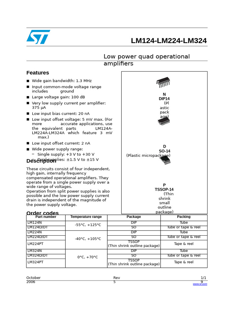 LM124 | PDF | Amplifier | Operational Amplifier