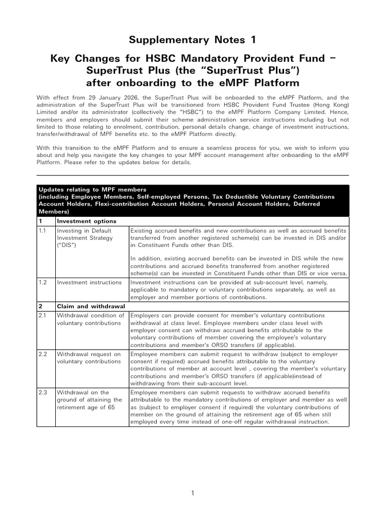 HSBC MPF SuperTrust Plus eMPF Changes | PDF | Business