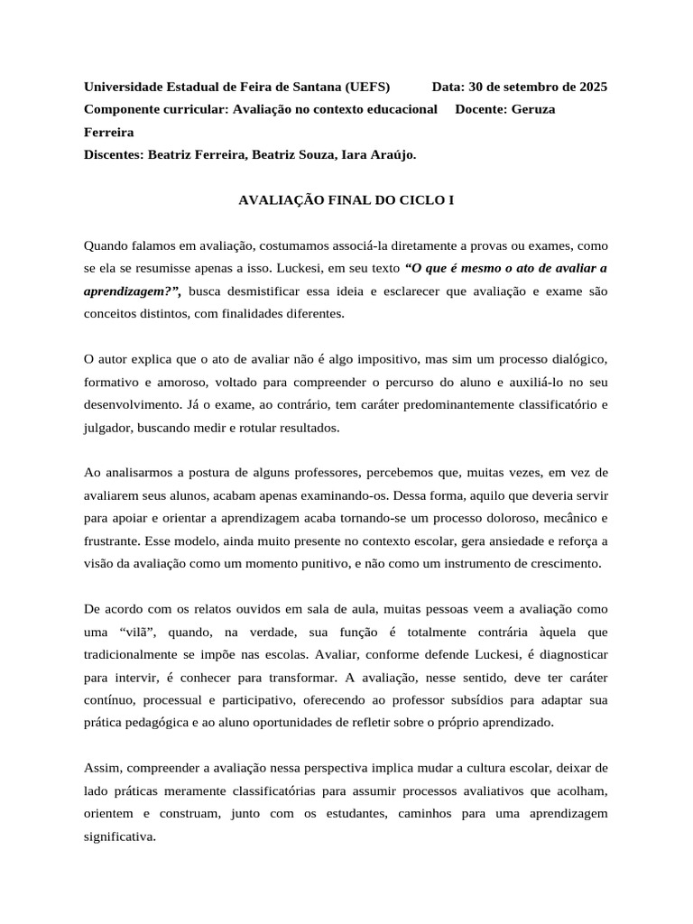 Avaliação Educacional: Conceitos e Práticas | PDF | Pedagogia | Aprendizado
