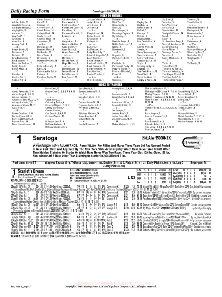 Saratoga Race Entries and Trainers Index | PDF | Horses | Thoroughbred ...