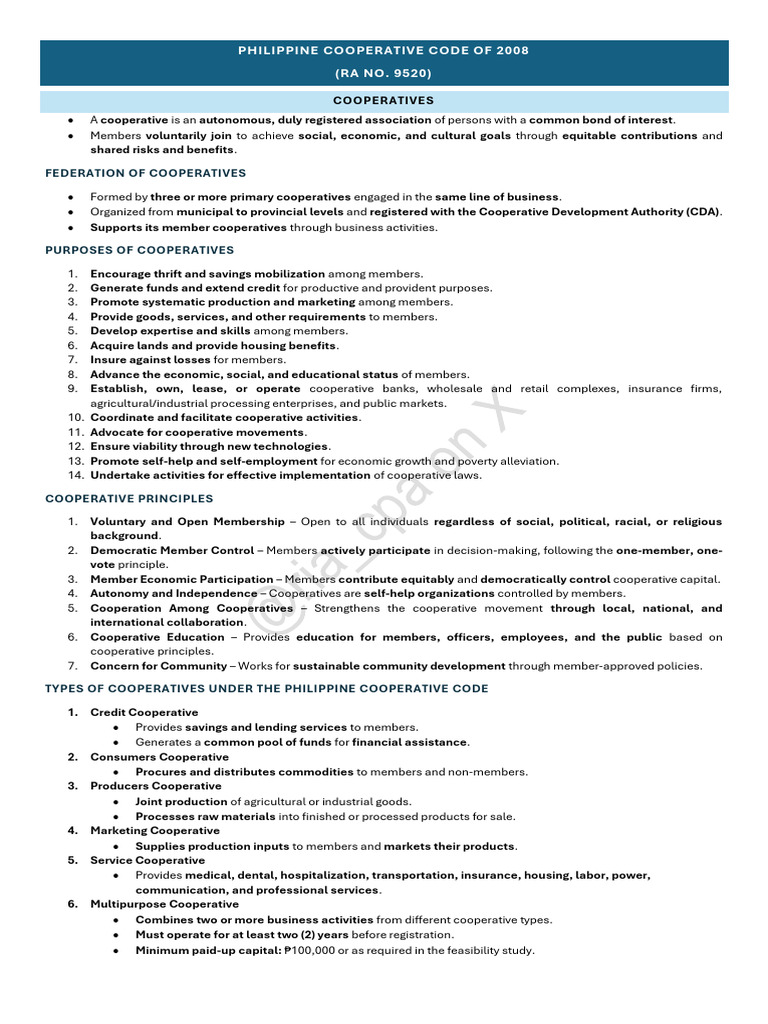 Philippine Cooperative Code of 2008 | PDF | Cooperative | Board Of ...