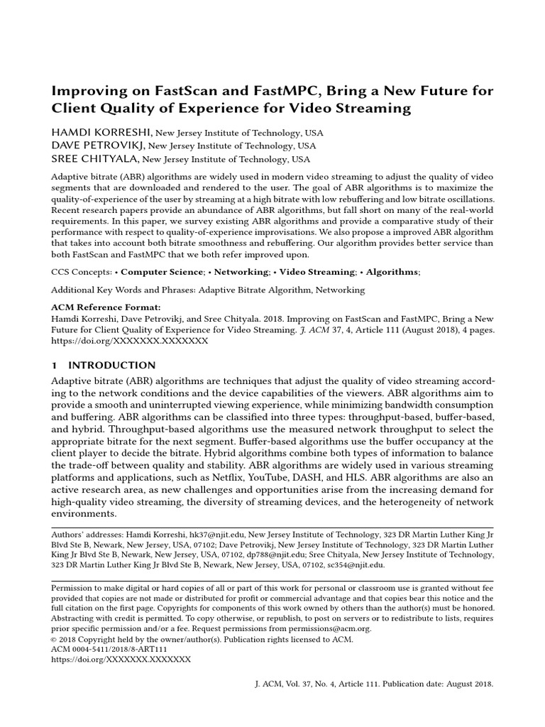 Enhancing ABR Algorithms for Video Streaming | PDF | Program ...