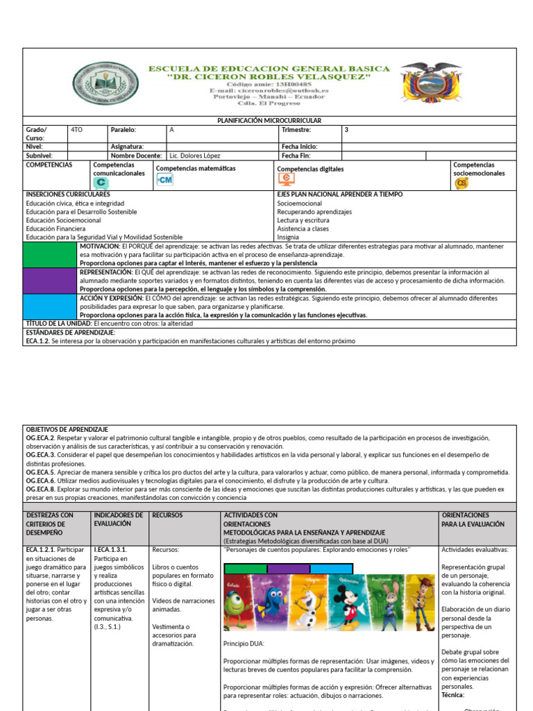 Planificación Microcurricular 4to Grado | PDF | Evaluación | Aprendizaje