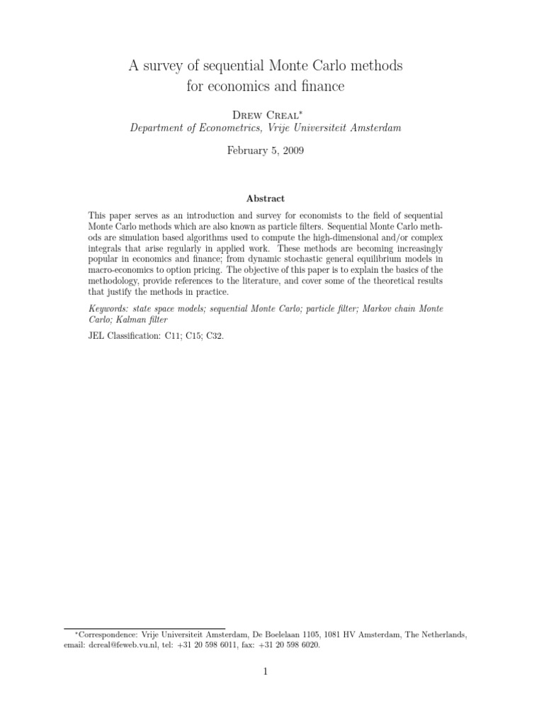 Survey of Sequential Monte Carlo Methods | PDF