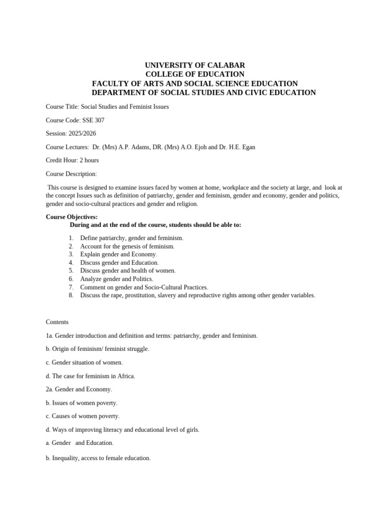Social Studies and Feminist Issues Course | PDF | Feminism | Gender Studies