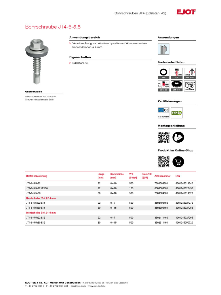 EJOT Pds jt4 6 5 5 de 2025 | PDF