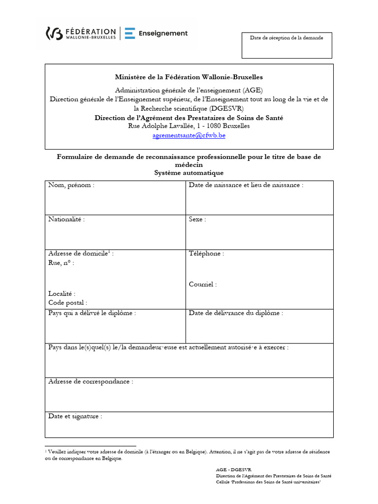 Demande de reconnaissance médecin Belgique | PDF