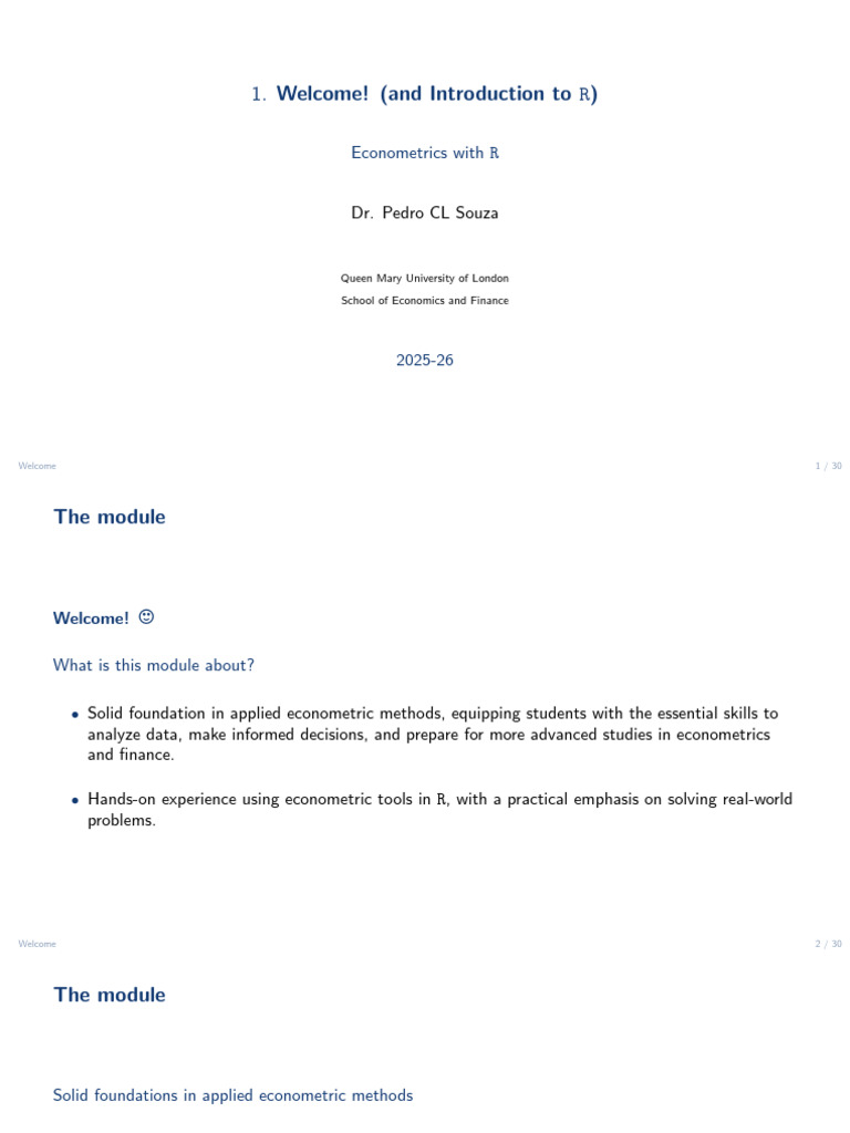Econometrics Module Overview with R | PDF | Econometrics | Regression ...
