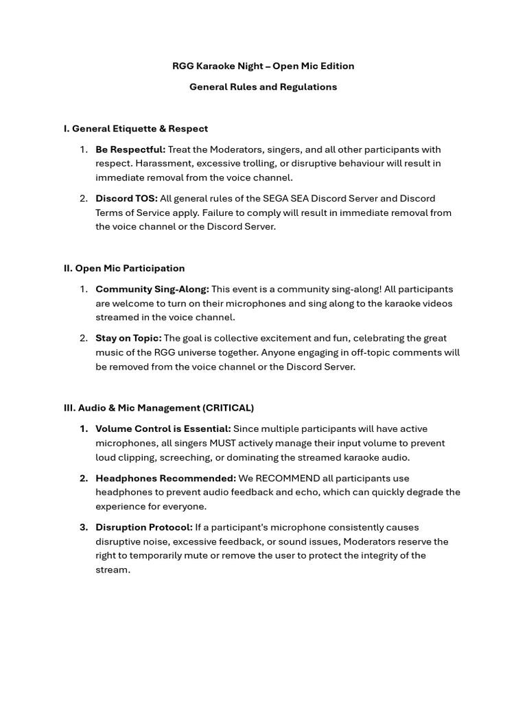 RGG Open Mic Rules | PDF | Microphone | Sound