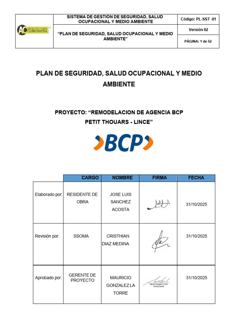 Plan de Seguridad y Salud Ocupacional | PDF | Seguridad y salud ...