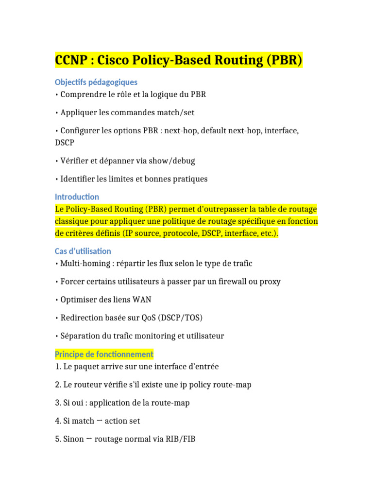 Guide Complet sur le Cisco PBR | PDF | Adresse IP | Protocoles Internet