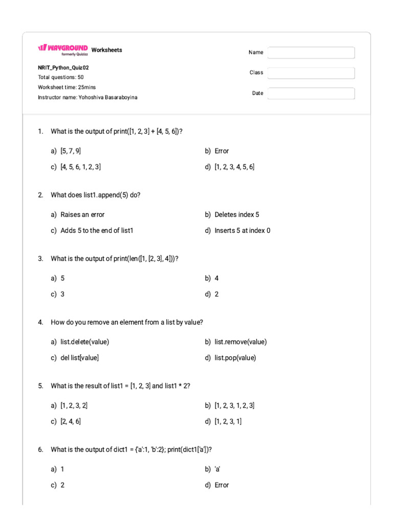 Python Quiz: 50 Questions on Basics | PDF | Reserved Word | Computer ...