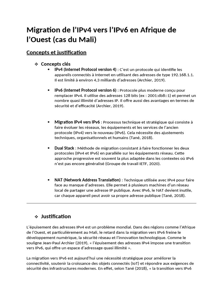 Migration IPv4 vers IPv6 au Mali | PDF | I Pv6 | Protocoles Internet