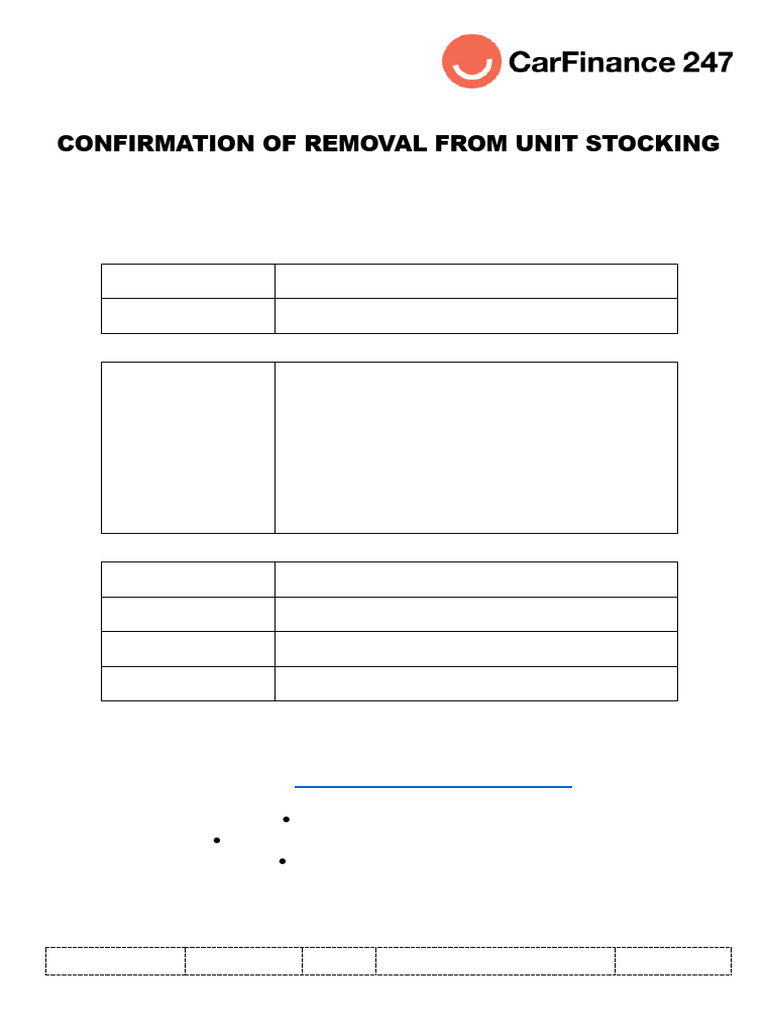 Vehicle Unit Stock Removal Confirmation | PDF