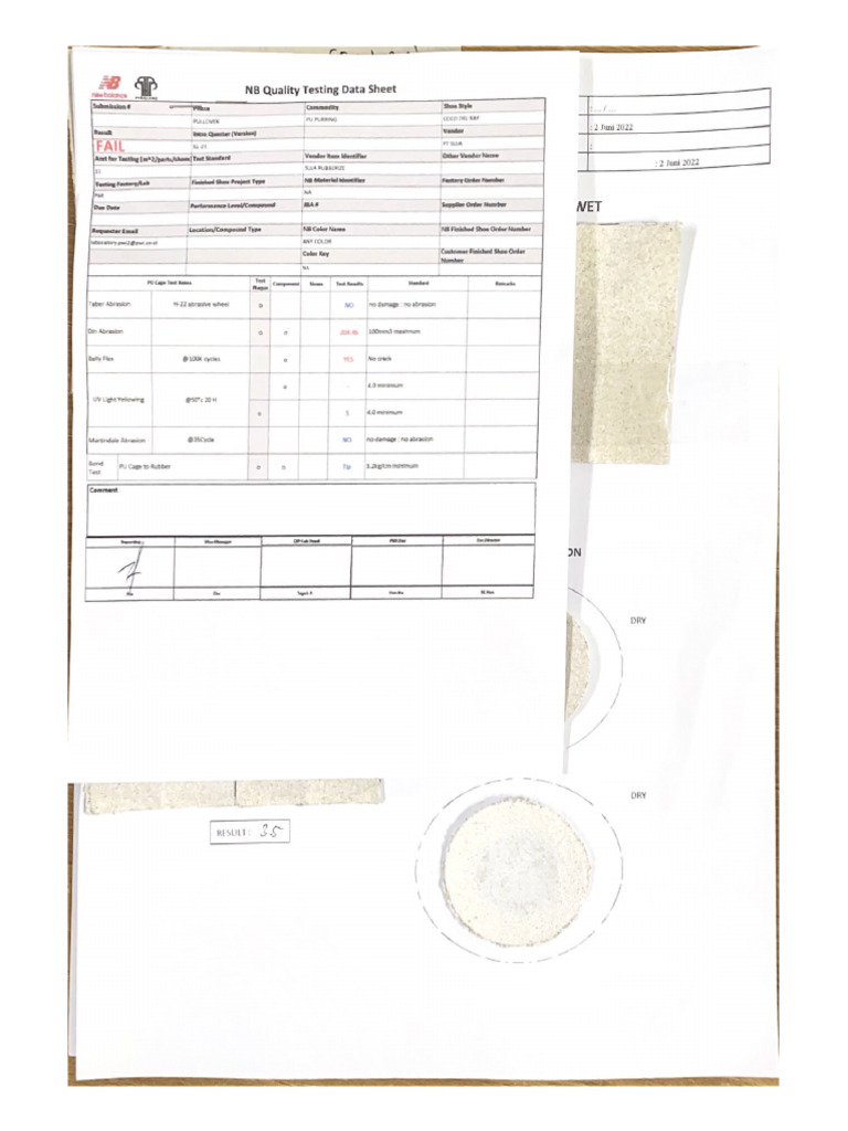 NB Quality Testing Data Sheet | PDF