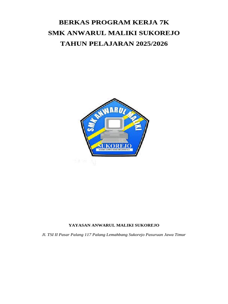 Program Kerja 7K SMK Anwarul Maliki 2025 | PDF