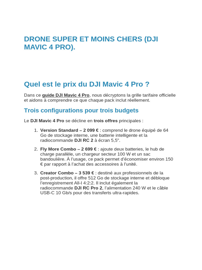 Prix et options du DJI Mavic 4 Pro | PDF | Électronique