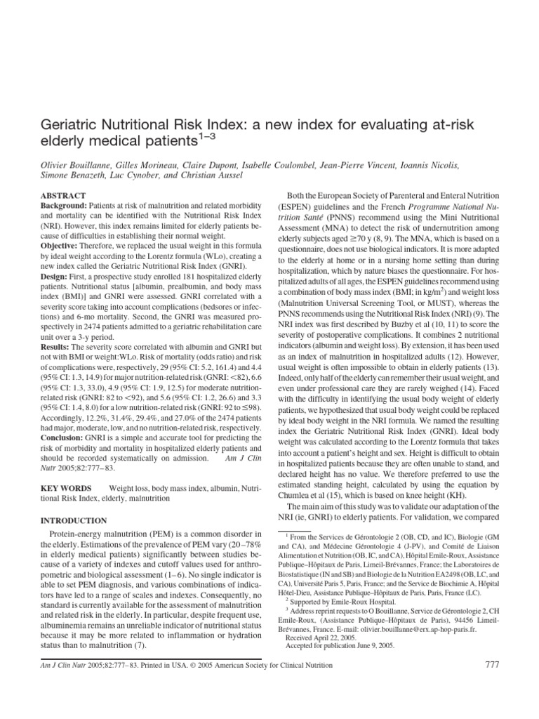 Geriatric Nutritional Risk Index Explained | PDF | C Reactive Protein ...