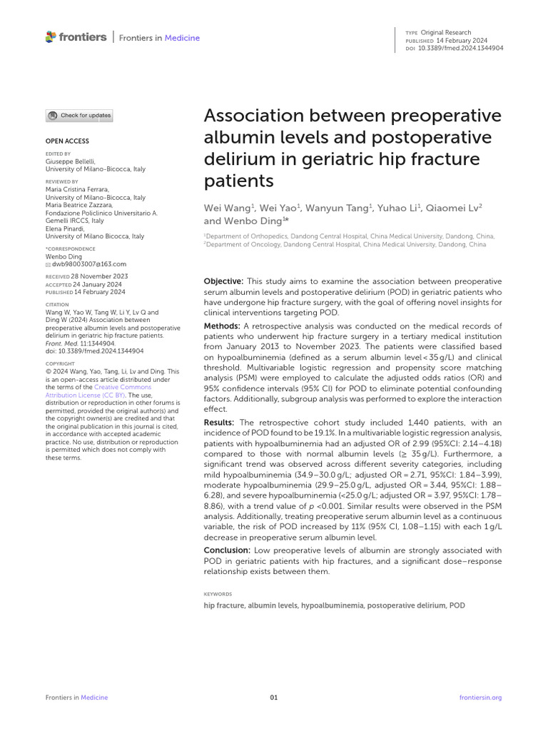Preoperative Albumin and Delirium Risk | PDF | Medical Specialties ...
