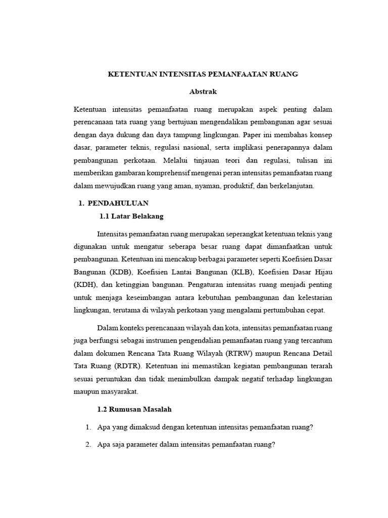 Ketentuan Intensitas Pemanfaatan Ruang | PDF