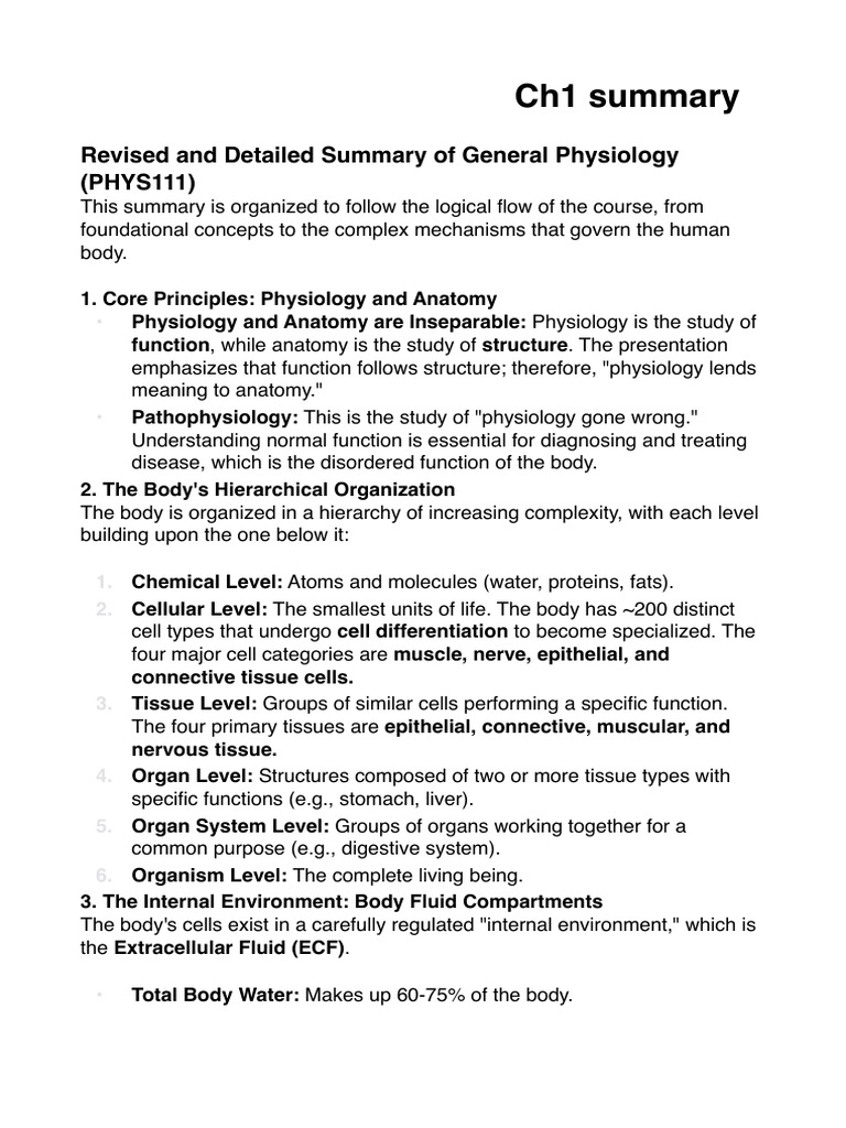 General Physiology Overview and Summary | PDF | Homeostasis | Physiology