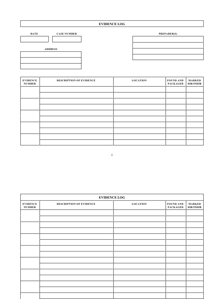 Evidence Log Template for Cases | PDF