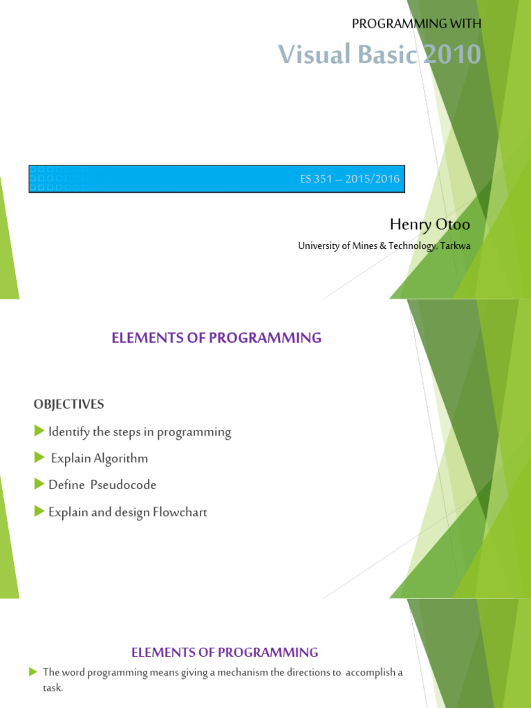 Programming With Visual Basic 2010 - DR Henry Otoo Computer Programming ...