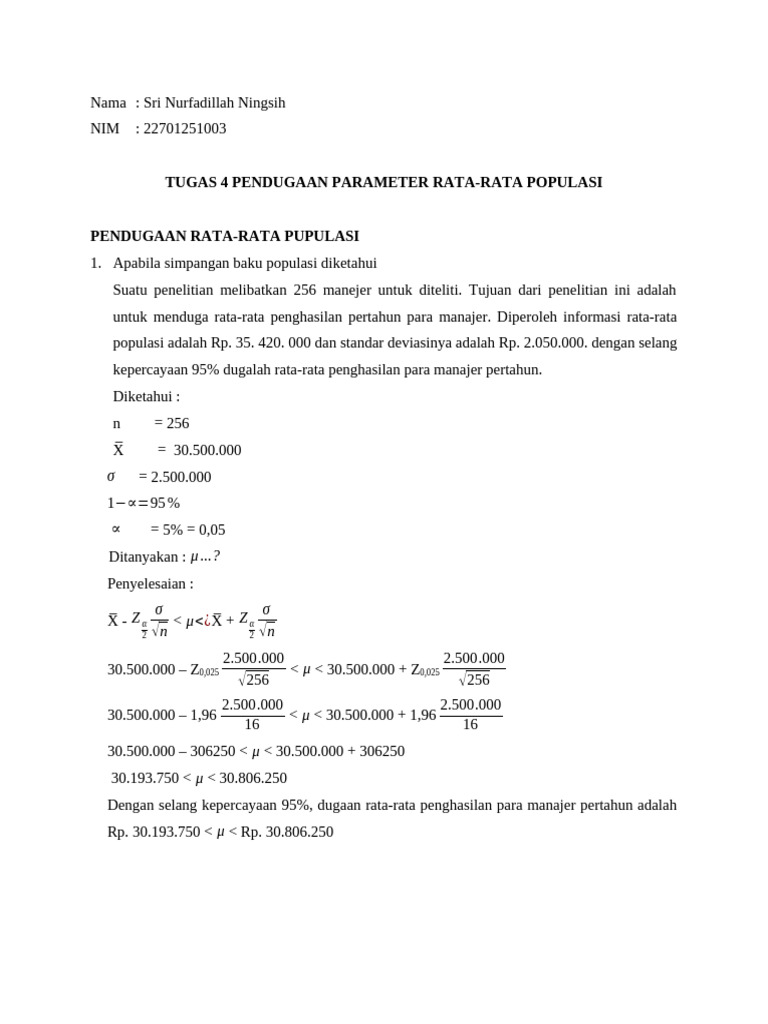 Pendugaan Rata-Rata dan Selisih Populasi | PDF