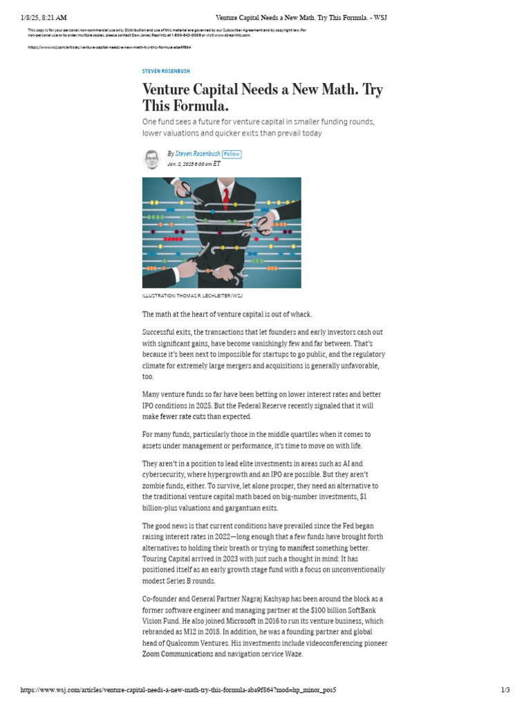 Venture Capital Needs a New Math. Try This Formula. - WSJ | PDF ...