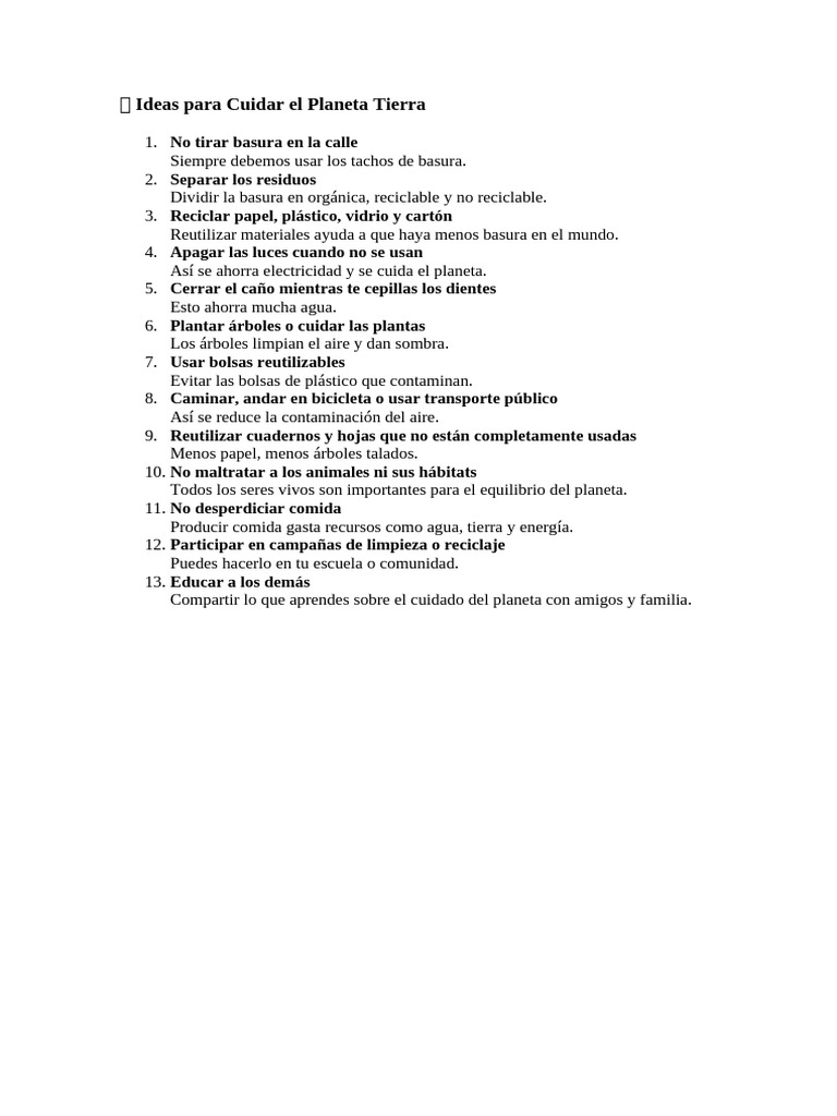 ? Ideas Para Cuidar El Planeta Tierra | PDF