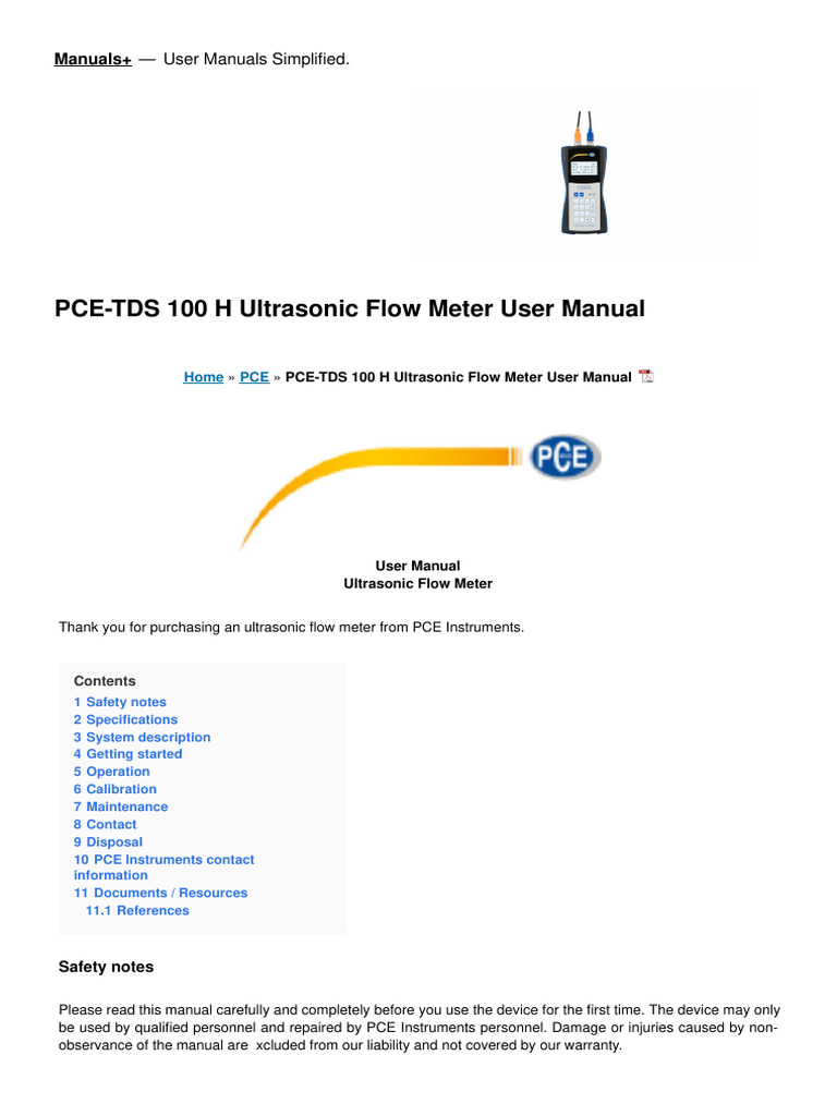 PCE-TDS 100 H Flow Meter Manual | PDF
