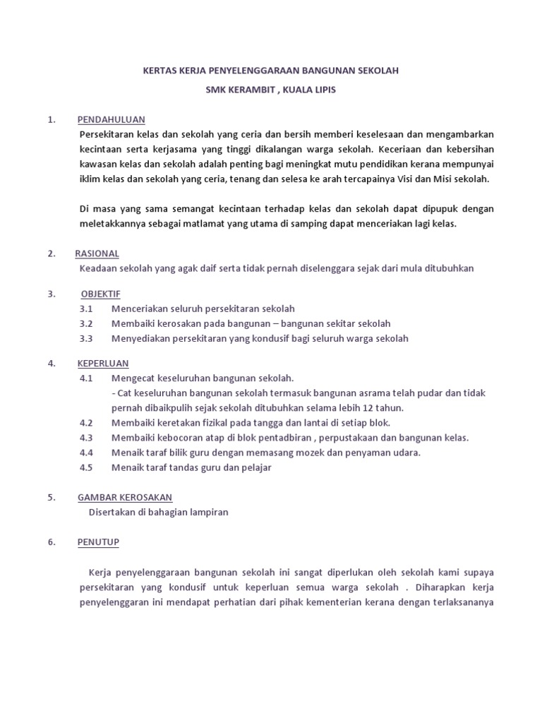 Kertas Kerja Penyelenggaraan Sekolah